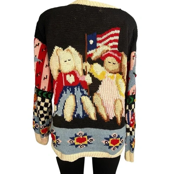 The Eagle’s Eye Colorful Patchwork Vintage 90s Hand Knit Cardigan - Picture 6 of 11